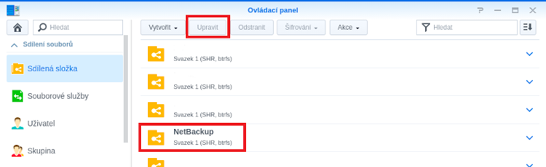 Upravte sdílenou složku