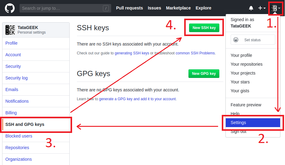 Vložení nového SSH klíče do GitHub