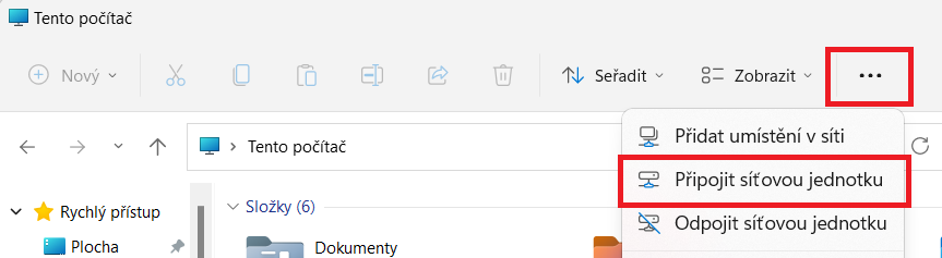 Připojení nové síťové jednotky ve Windows 11