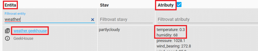 Atributy entity v Home Assistant