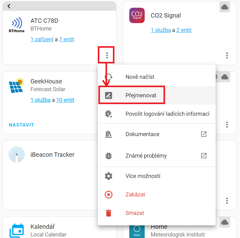 Jak přejmenovat zařízení v Home Assistant