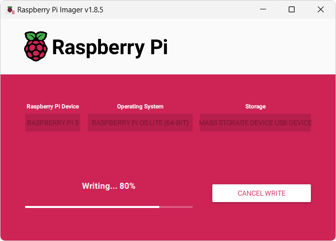 Průběh instalace Raspberry Pi OS