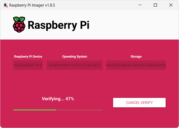 Průběh instalace Raspberry Pi OS