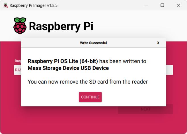 Průběh instalace Raspberry Pi OS