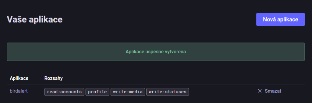 Printscreen z nastavení Mastodon